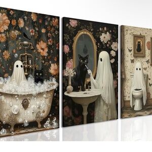 3 pcs Halloween Ghosts Canvas Wall Art 12”x16”